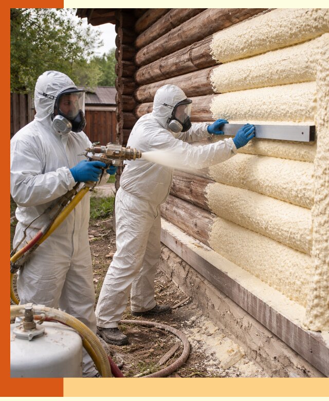 Утепление бревенчатого дома ППУ в Лыткарино эффективной изоляцией