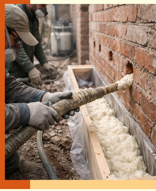 Заливка ППУ в пустоты кирпичной стены в Лыткарино