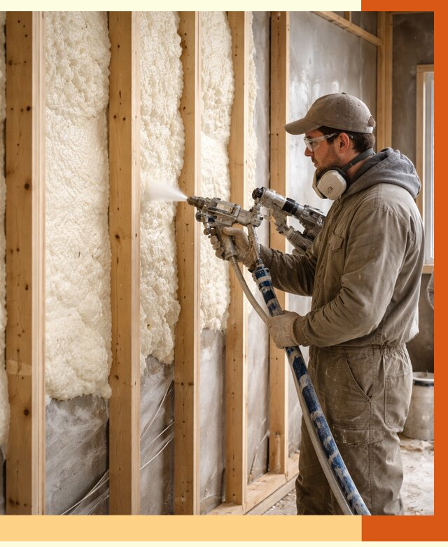 Утепление каркасной стены ППУ в Лыткарино от 4353 руб./м2 под ключ | ТепломастерЛтк